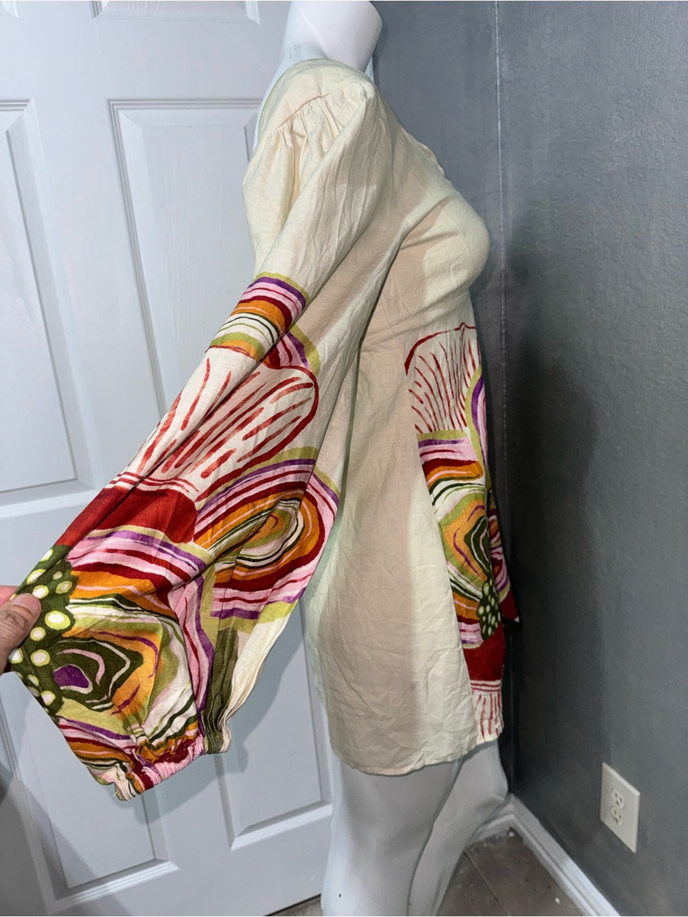 Anthropologie Cream Tunic with Bold Multi-Color Floral Print - Picture 11 of 17